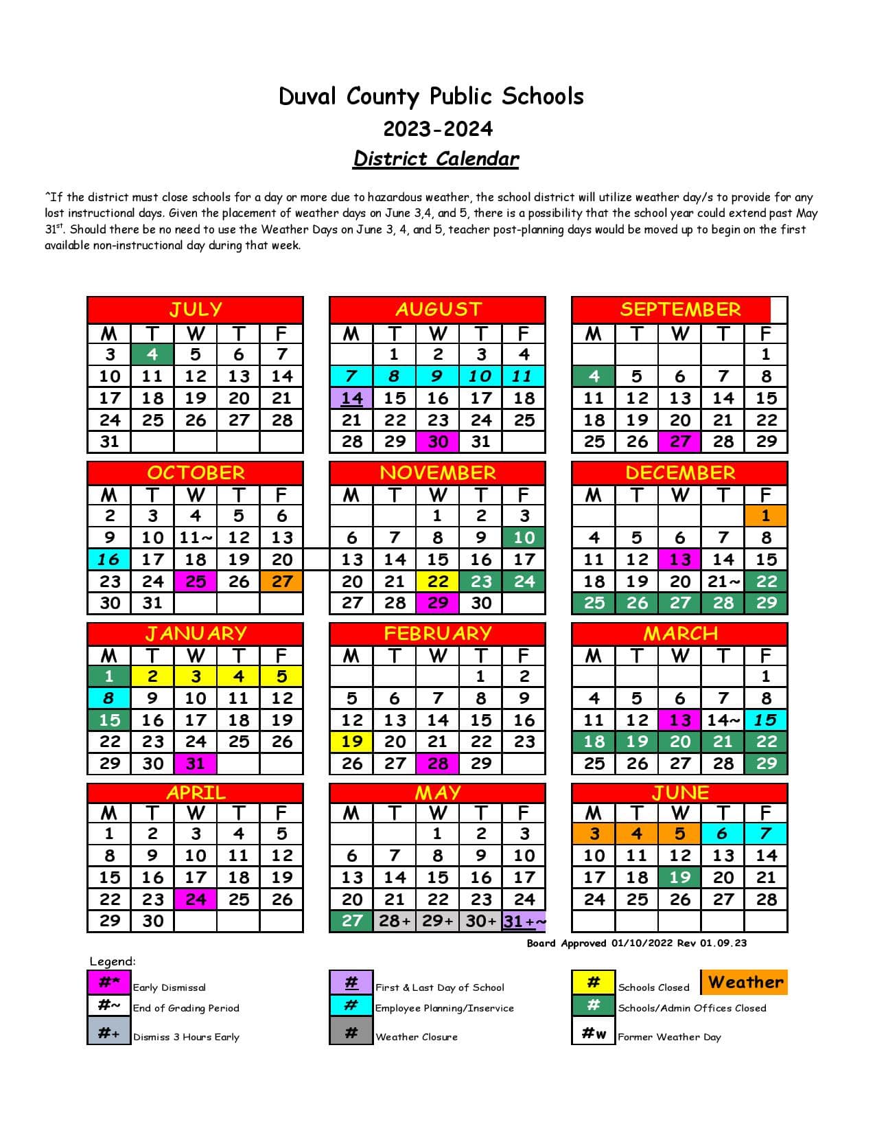 Duval County Schools Calendar 2023 2024 Holiday Breaks
